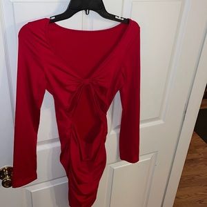 Twist front, V neck cut out bodycon dress